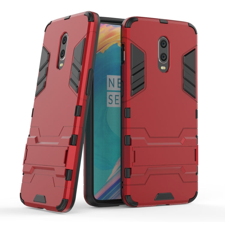 Shockproof PC + TPU Case for OnePlus 6T, with Holder(Red)