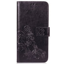 Lucky Clover Pressed Flowers Pattern Leather Case for OnePlus 6T, with Holder & Card Slots & Wallet & Hand Strap(Black)
