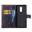 Lucky Clover Pressed Flowers Pattern Leather Case for OnePlus 6T, with Holder & Card Slots & Wallet & Hand Strap(Black)