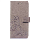 Lucky Clover Pressed Flowers Pattern Leather Case for OnePlus 6T, with Holder & Card Slots & Wallet & Hand Strap (Grey)