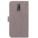 Lucky Clover Pressed Flowers Pattern Leather Case for OnePlus 6T, with Holder & Card Slots & Wallet & Hand Strap (Grey)
