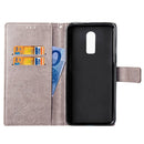 Lucky Clover Pressed Flowers Pattern Leather Case for OnePlus 6T, with Holder & Card Slots & Wallet & Hand Strap (Grey)