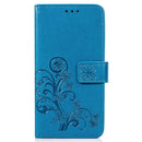 Lucky Clover Pressed Flowers Pattern Leather Case for OnePlus 6T, with Holder & Card Slots & Wallet & Hand Strap (Blue)