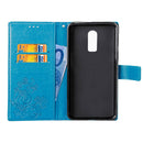 Lucky Clover Pressed Flowers Pattern Leather Case for OnePlus 6T, with Holder & Card Slots & Wallet & Hand Strap (Blue)
