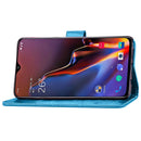 Lucky Clover Pressed Flowers Pattern Leather Case for OnePlus 6T, with Holder & Card Slots & Wallet & Hand Strap (Blue)
