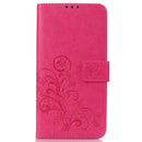 Lucky Clover Pressed Flowers Pattern Leather Case for OnePlus 6T, with Holder & Card Slots & Wallet & Hand Strap (Magenta)