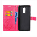 Lucky Clover Pressed Flowers Pattern Leather Case for OnePlus 6T, with Holder & Card Slots & Wallet & Hand Strap (Magenta)