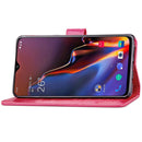 Lucky Clover Pressed Flowers Pattern Leather Case for OnePlus 6T, with Holder & Card Slots & Wallet & Hand Strap (Magenta)