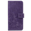 Lucky Clover Pressed Flowers Pattern Leather Case for OnePlus 6T, with Holder & Card Slots & Wallet & Hand Strap (Purple)