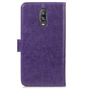 Lucky Clover Pressed Flowers Pattern Leather Case for OnePlus 6T, with Holder & Card Slots & Wallet & Hand Strap (Purple)