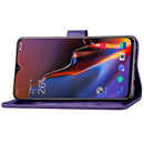 Lucky Clover Pressed Flowers Pattern Leather Case for OnePlus 6T, with Holder & Card Slots & Wallet & Hand Strap (Purple)