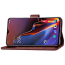 Lucky Clover Pressed Flowers Pattern Leather Case for OnePlus 6T, with Holder & Card Slots & Wallet & Hand Strap (Brown)