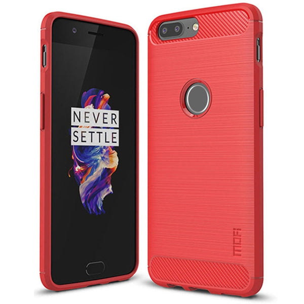 MOFI Brushed Texture Carbon Fiber Shockproof TPU Case for OnePlus 5T(Red)