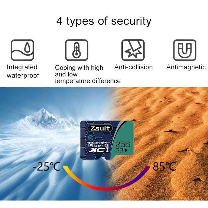 Zsuit 256GB High Speed Class10 Silver Grey TF(Micro SD) Memory Card
