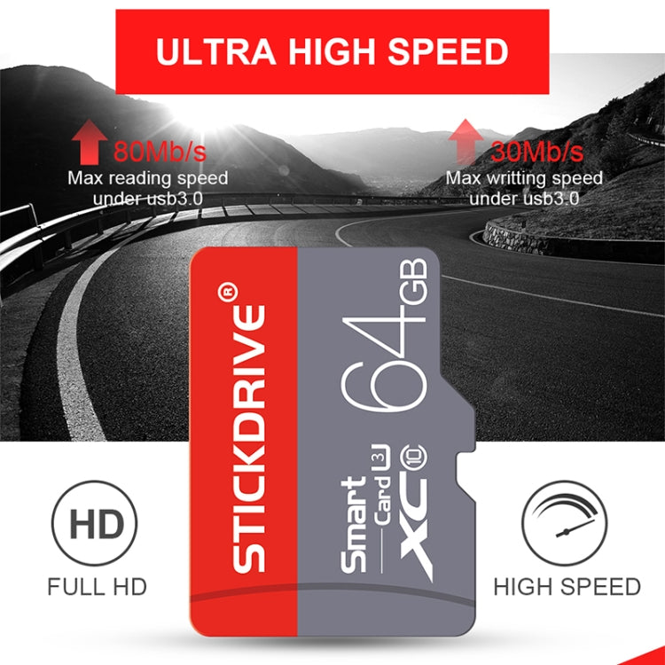 STICKDRIVE 64GB U3 Red and Grey TF(Micro SD) Memory Card