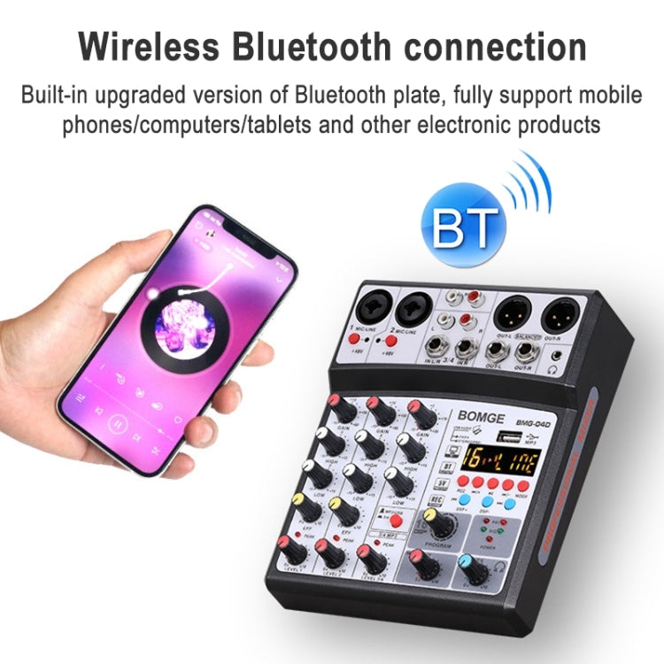 BMG-40D 4-channel Bluetooth USB Mini Mixer Sound Card, US Plug (White)