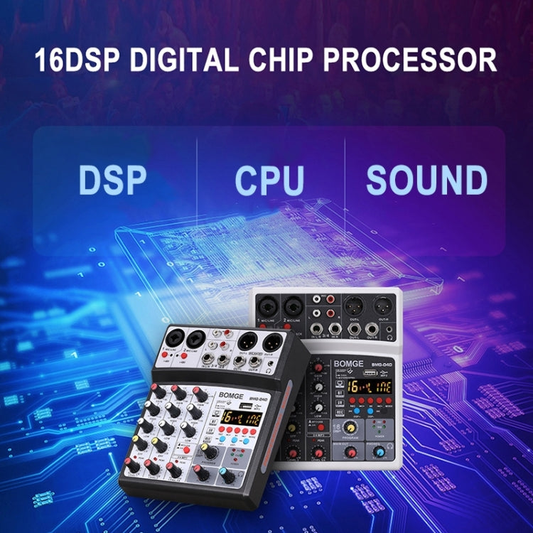 BMG-40F 4-channel Bluetooth USB Mini Mixer Sound Card, US Plug (White)