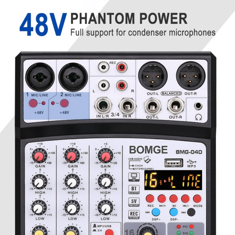 BMG-04D 4-channel Bluetooth USB Mini Mixer Sound Card, EU Plug(Black)