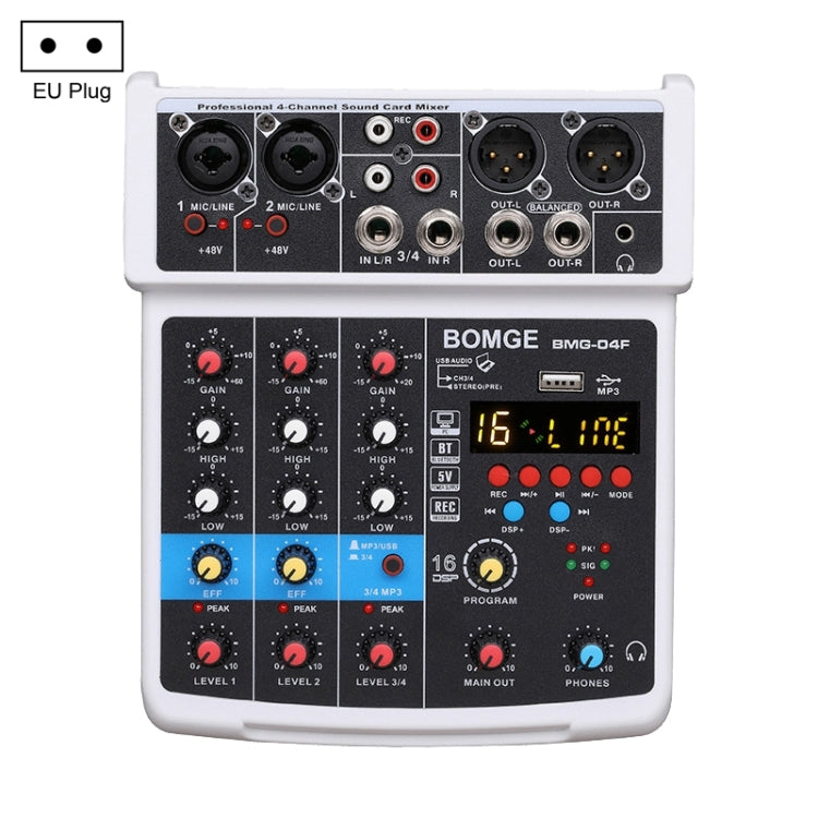 BMG-04F 4-channel Bluetooth USB Mini Mixer Sound Card, EU Plug(White)