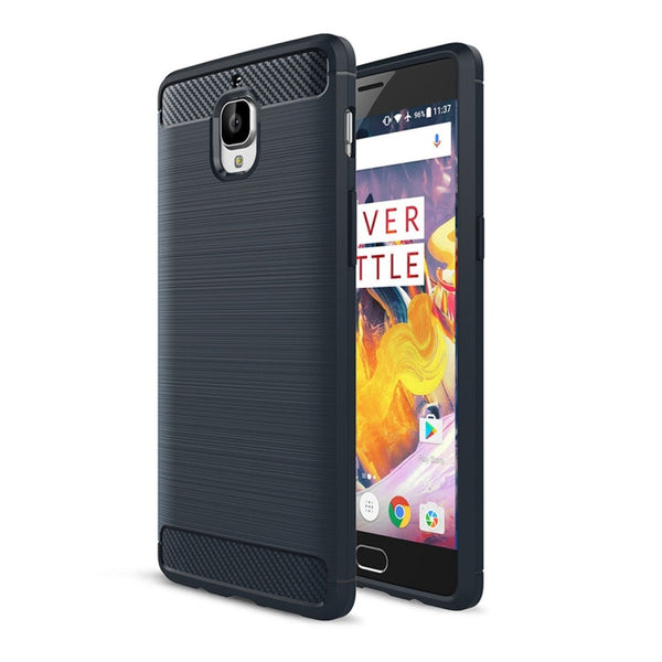 For OnePlus 3T Brushed Texture Carbon Fiber TPU Rugged Armor Protective Case(Dark Blue)