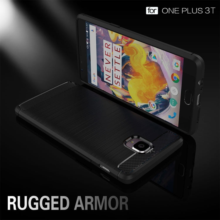 For OnePlus 3T Brushed Texture Carbon Fiber TPU Rugged Armor Protective Case(Dark Blue)