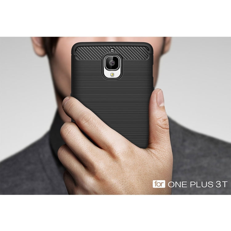 For OnePlus 3T Brushed Texture Carbon Fiber TPU Rugged Armor Protective Case(Dark Blue)