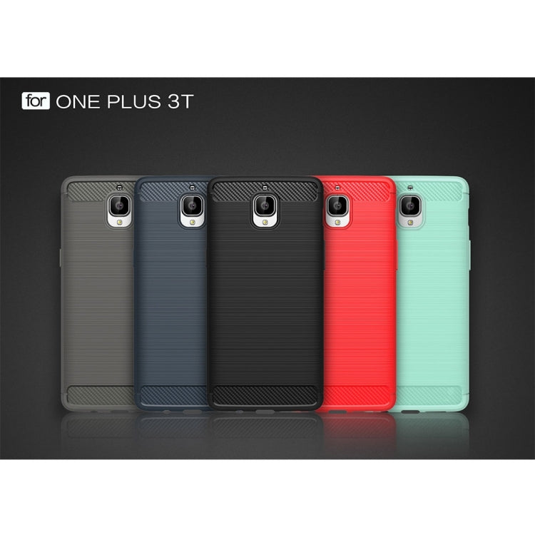 For OnePlus 3T Brushed Texture Carbon Fiber TPU Rugged Armor Protective Case(Dark Blue)