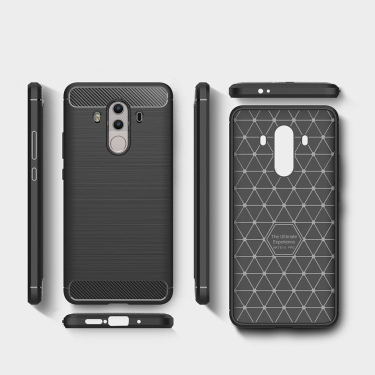 For Huawei Mate 10 Pro Brushed Texture Carbon Fiber Shockproof TPU Rugged Armor Protective Case (Black)