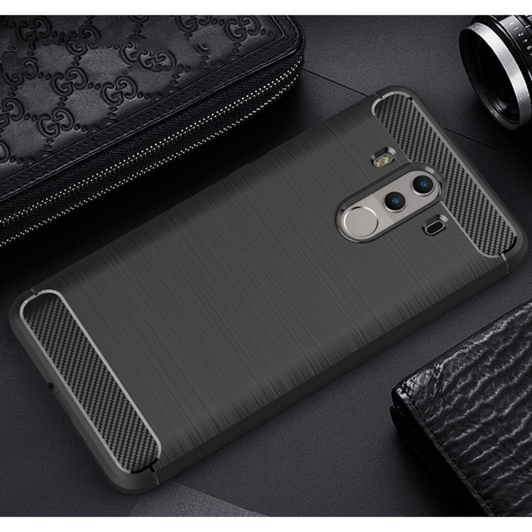 For Huawei Mate 10 Pro Brushed Texture Carbon Fiber Shockproof TPU Rugged Armor Protective Case (Black)