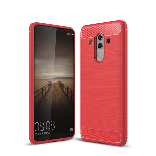 For Huawei Mate 10 Pro Brushed Texture Carbon Fiber Shockproof TPU Rugged Armor Protective Case (Red)
