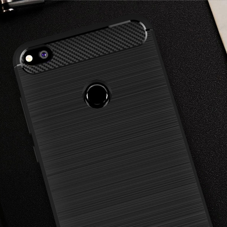 For Huawei P8 Lite (2017) Brushed Carbon Fiber Texture Shockproof TPU Protective Case(Black)