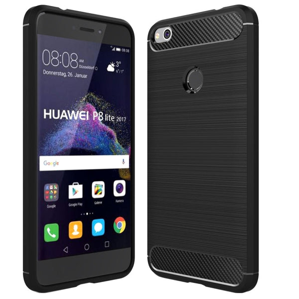 For Huawei P8 Lite (2017) Brushed Carbon Fiber Texture Shockproof TPU Protective Case(Black)