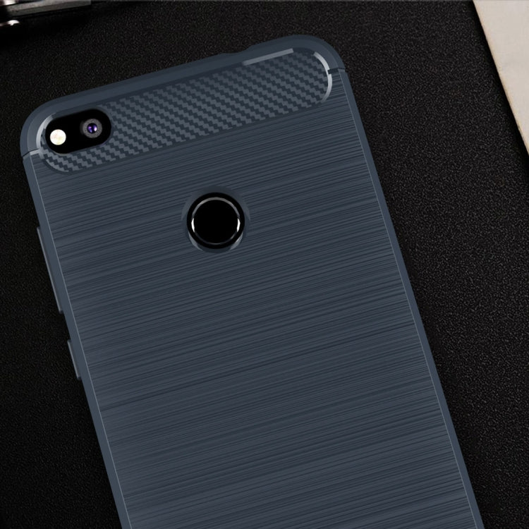 For Huawei P8 Lite (2017) Brushed Carbon Fiber Texture Shockproof TPU Protective Case(Dark Blue)
