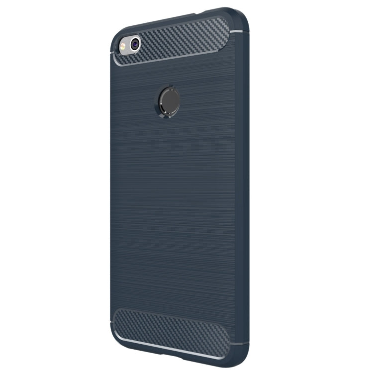 For Huawei P8 Lite (2017) Brushed Carbon Fiber Texture Shockproof TPU Protective Case(Dark Blue)