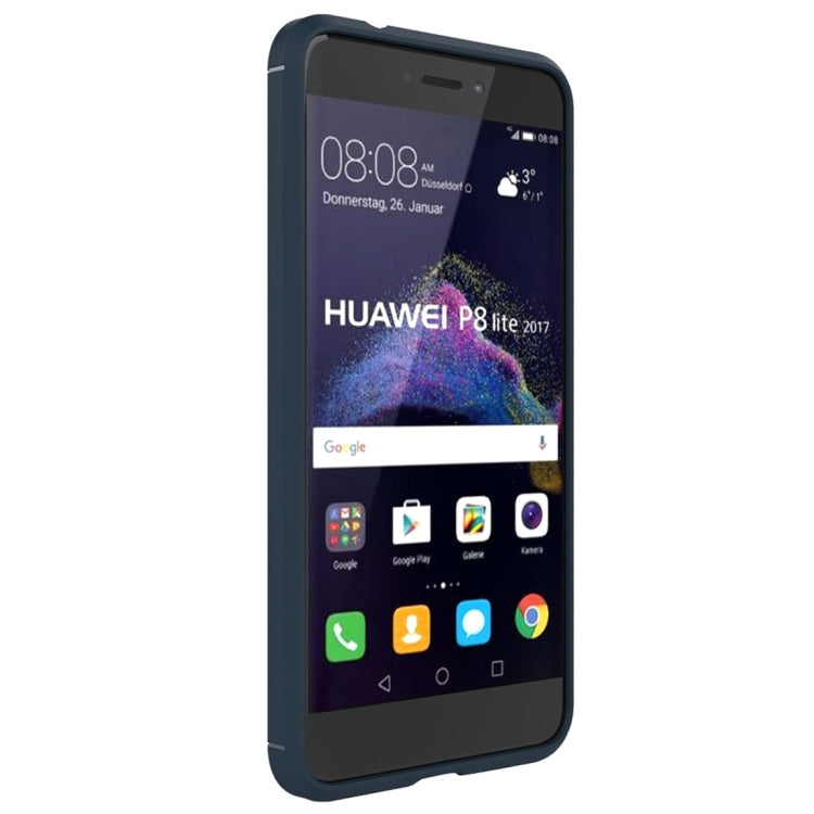 For Huawei P8 Lite (2017) Brushed Carbon Fiber Texture Shockproof TPU Protective Case(Dark Blue)