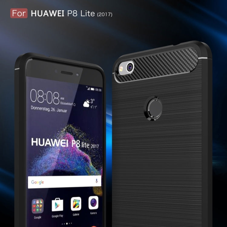 For Huawei P8 Lite (2017) Brushed Carbon Fiber Texture Shockproof TPU Protective Case(Red)