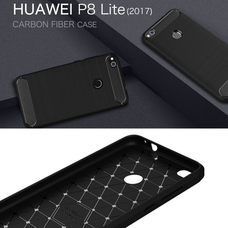 For Huawei P8 Lite (2017) Brushed Carbon Fiber Texture Shockproof TPU Protective Case(Red)