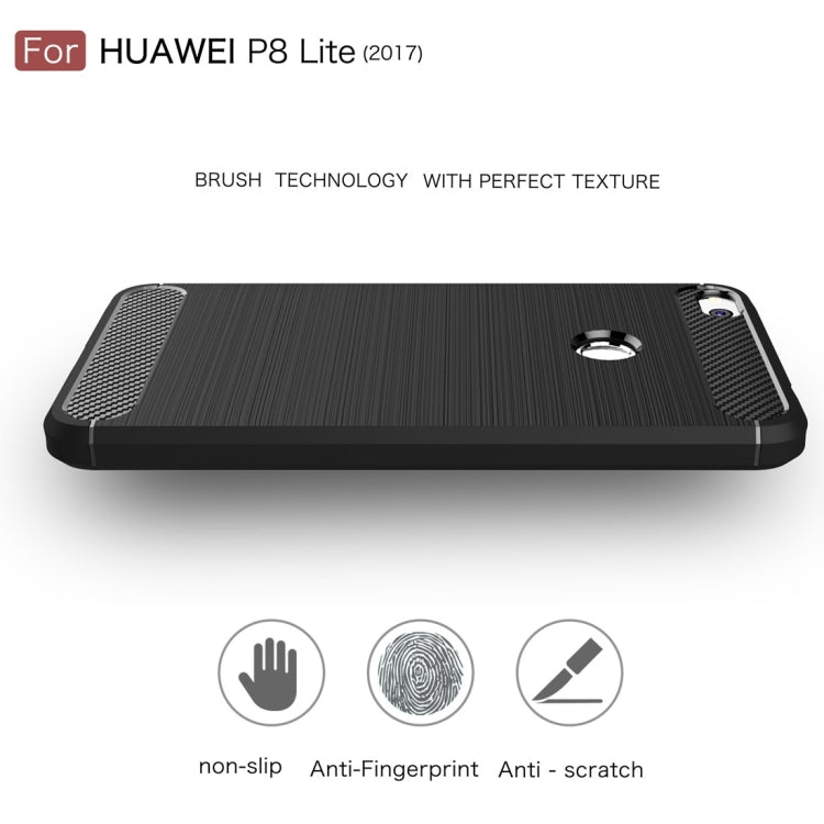 For Huawei P8 Lite (2017) Brushed Carbon Fiber Texture Shockproof TPU Protective Case(Red)