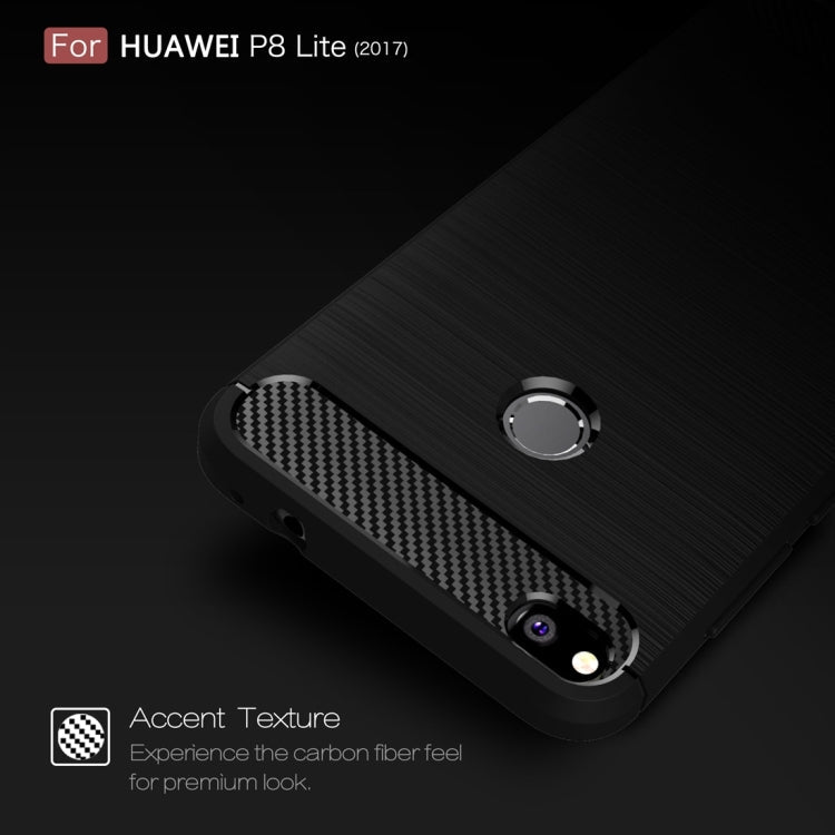 For Huawei P8 Lite (2017) Brushed Carbon Fiber Texture Shockproof TPU Protective Case(Red)