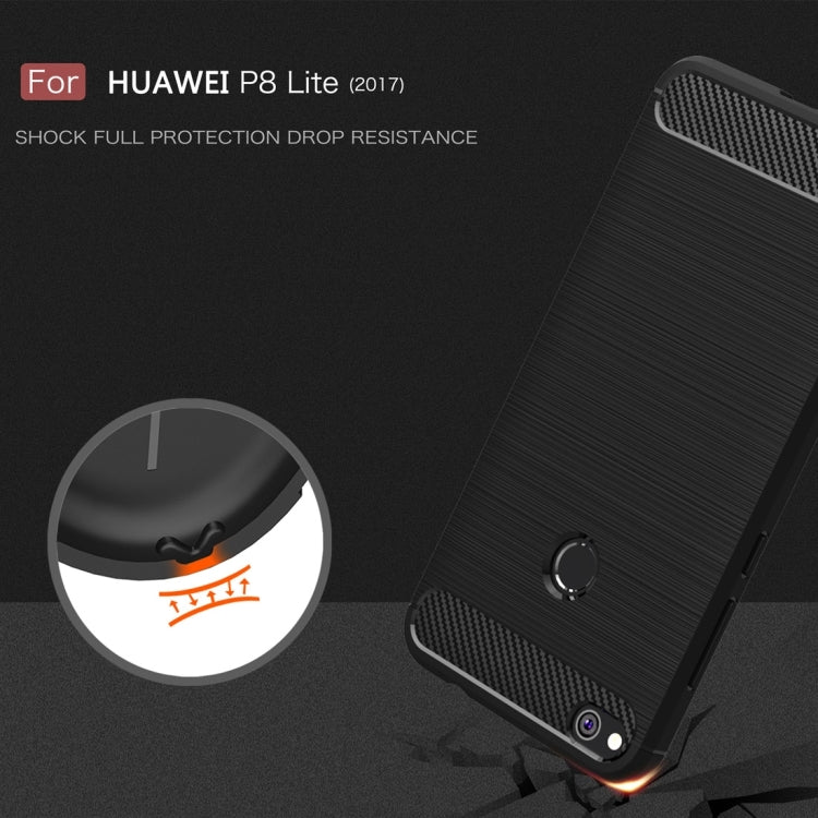 For Huawei P8 Lite (2017) Brushed Carbon Fiber Texture Shockproof TPU Protective Case(Red)