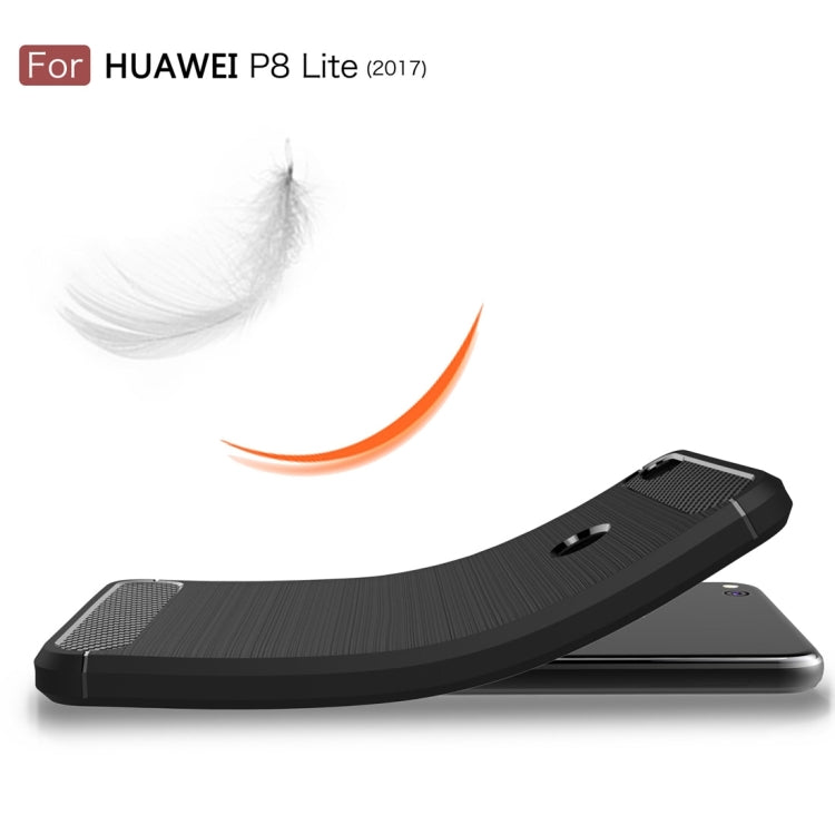 For Huawei P8 Lite (2017) Brushed Carbon Fiber Texture Shockproof TPU Protective Case(Red)