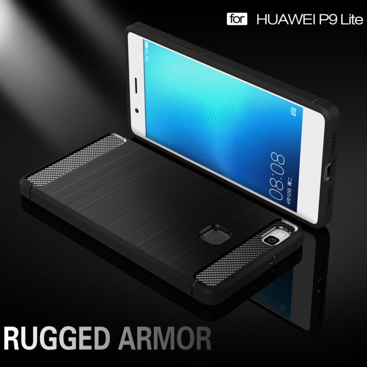 For Huawei P9 Lite Brushed Texture Fiber TPU Rugged Armor Protective Case(Red)