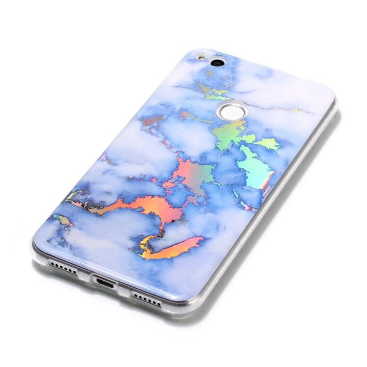 For Huawei P8 Lite (2017) Blue Gold Marble Pattern Soft TPU Protective Back Cover Case