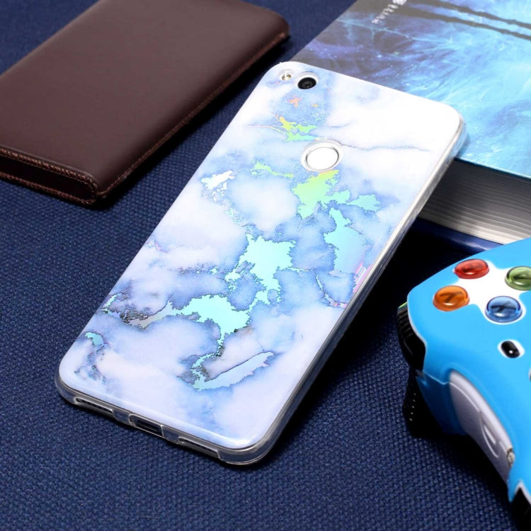 For Huawei P8 Lite (2017) Blue Gold Marble Pattern Soft TPU Protective Back Cover Case