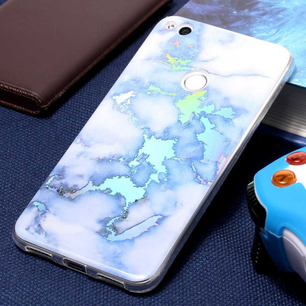 For Huawei P8 Lite (2017) Blue Gold Marble Pattern Soft TPU Protective Back Cover Case