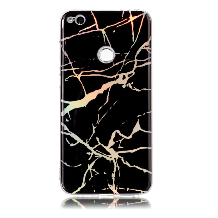 For Huawei P8 Lite (2017) Black Gold Marble Pattern Soft TPU Protective Back Cover Case