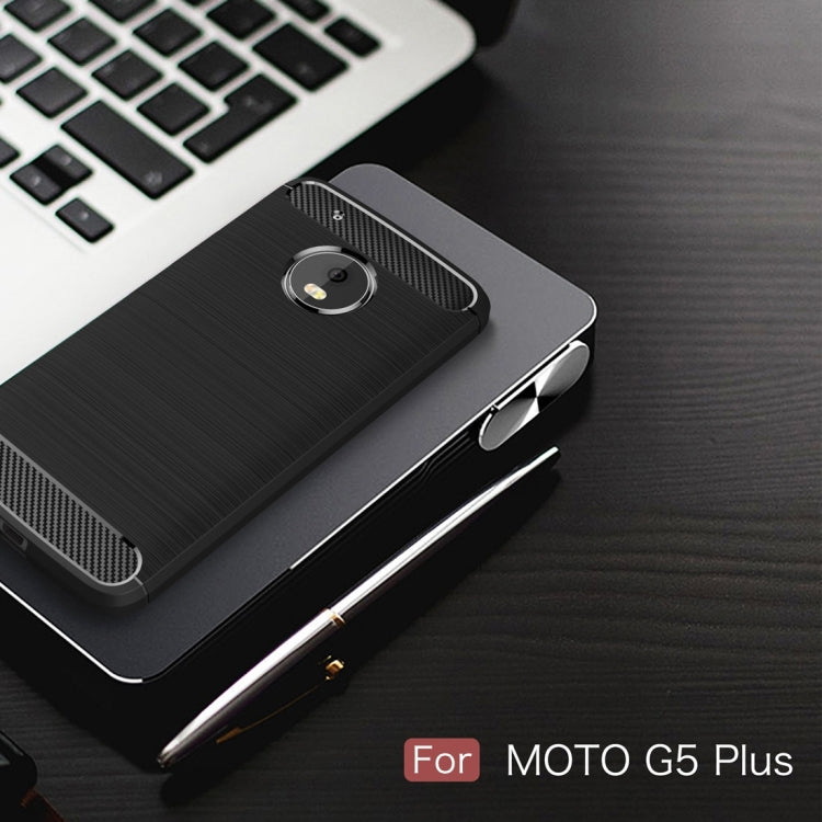 For Motorola Moto G5 Plus Brushed Carbon Fiber Texture Shockproof TPU Protective Cover Case(Black)
