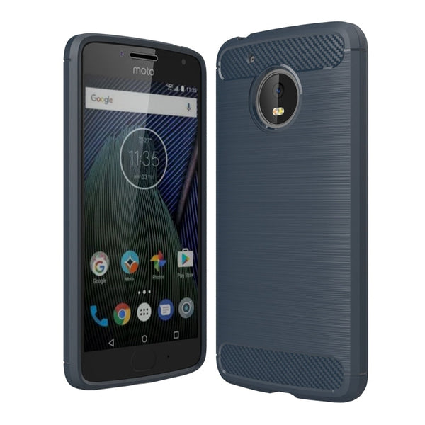For Motorola Moto Gï¼ˆ5th Gen.ï¼‰ Brushed Carbon Fiber Texture Shockproof TPU Protective Cover Case(Blue)