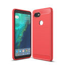 For Google Pixei 2 XL Brushed Texture Carbon Fiber Shockproof TPU Rugged Armor Protective Case(Red)