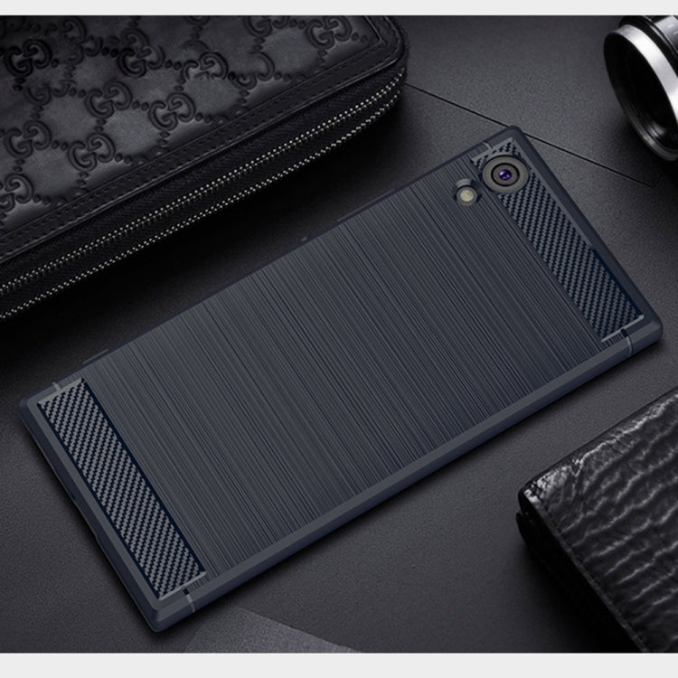 For Sony Xperia XA1 Ultra Brushed Texture Carbon Fiber Shockproof TPU Rugged Armor Protective Case(navy)